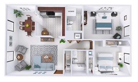 Floor plan for 2 beds, 2 baths, 1192 sqft
